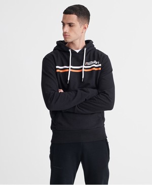 Superdry Core Logo Sport Stripe Loopback Férfi Kapucnis Pulóver Fekete | FLXYP4935